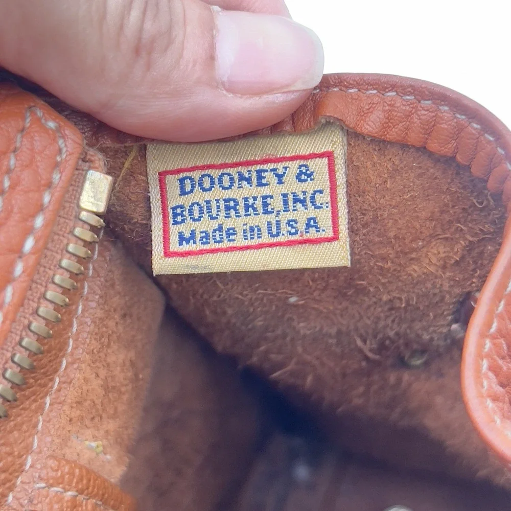Dooney & Bourke Brown Pebbled Satchel Top Handle Bag Gold Hardware Zip Strap